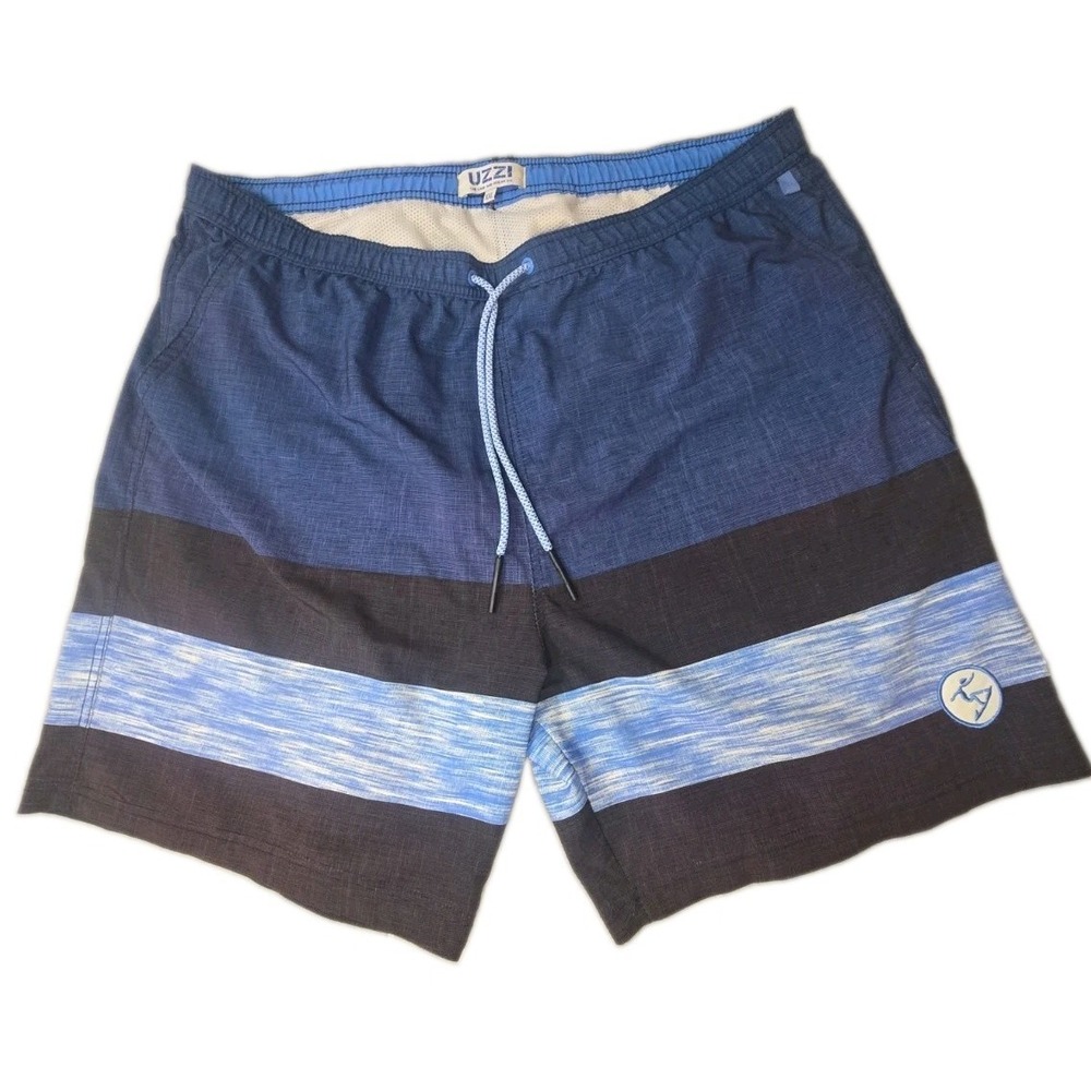 Uzzi Amphibious Gear Swim Trunks Mens XXL Blue Black Board Shorts Lined Mesh